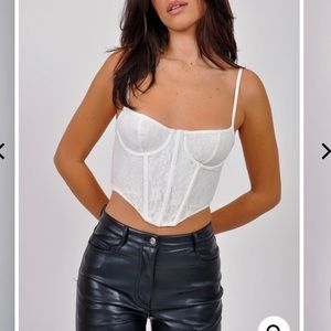 NWT white lace back corset top
